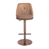 Swivel stool in mottled brown fabric and brown leatherette