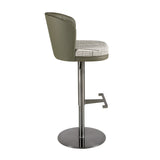 Swivel stool in dark green and white fabric and olive green leatherette