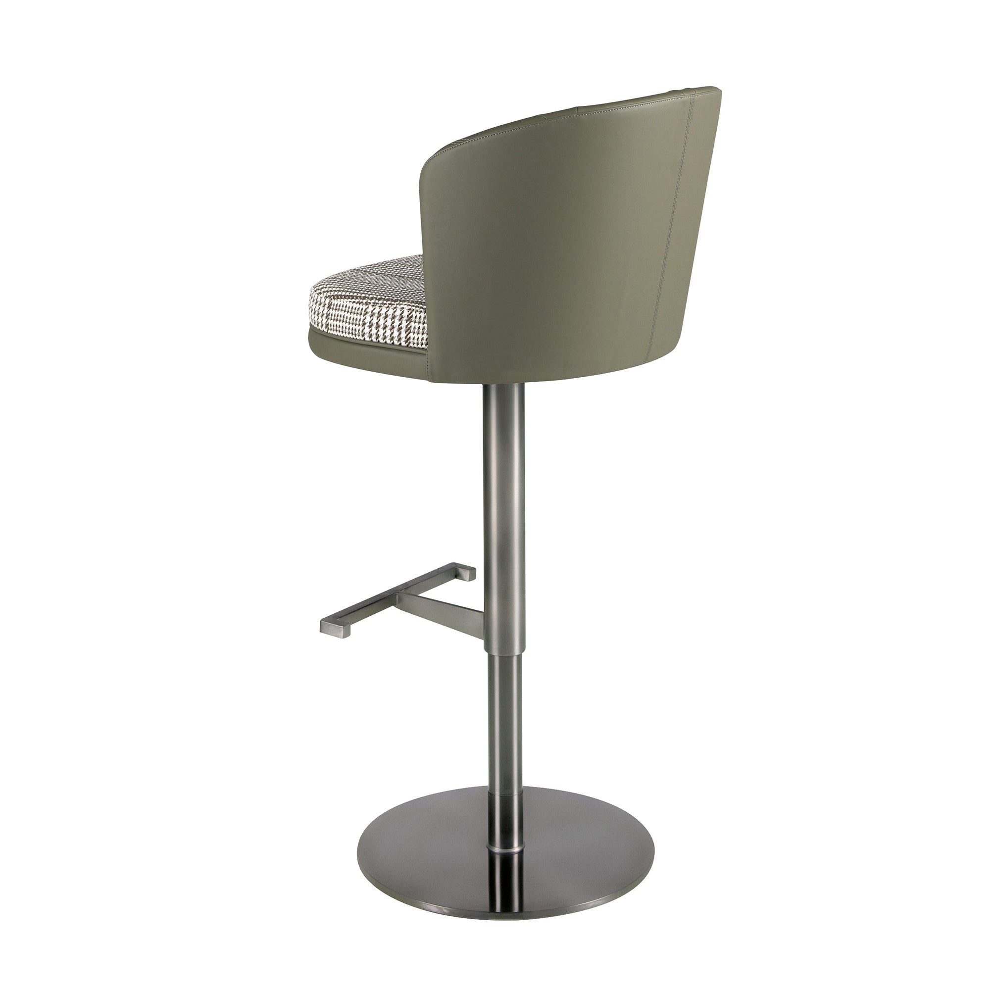 Swivel stool in dark green and white fabric and olive green leatherette