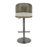 Swivel stool in dark green and white fabric and olive green leatherette