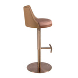Swivel stool in terracotta brown and beige fabric and brown leatherette