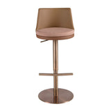 Swivel stool in terracotta brown and beige fabric and brown leatherette