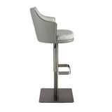 Swivel stool in grey marbled fabric and dark grey leatherette