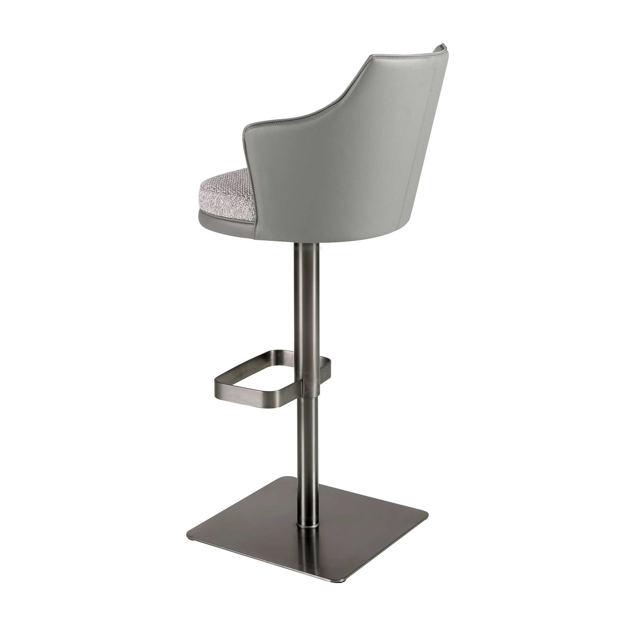 Swivel stool in grey marbled fabric and dark grey leatherette