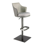 Swivel stool in grey marbled fabric and dark grey leatherette