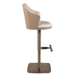Swivel stool in cream marbled fabric and brown leatherette