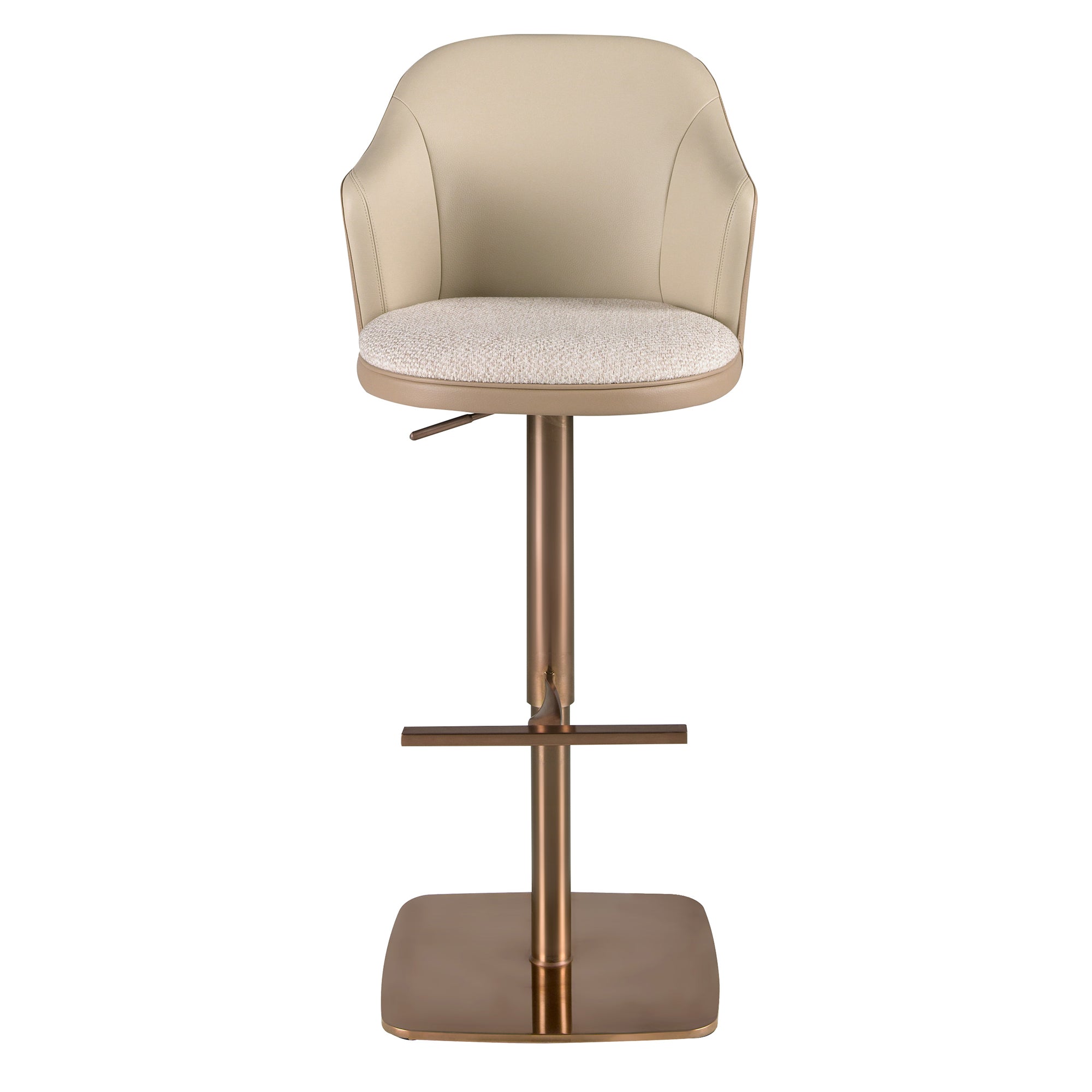 Swivel stool in cream marbled fabric and brown leatherette