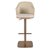 Swivel stool in cream marbled fabric and brown leatherette