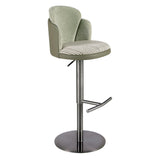 Swivel stool in dark green and white fabric and olive green leatherette