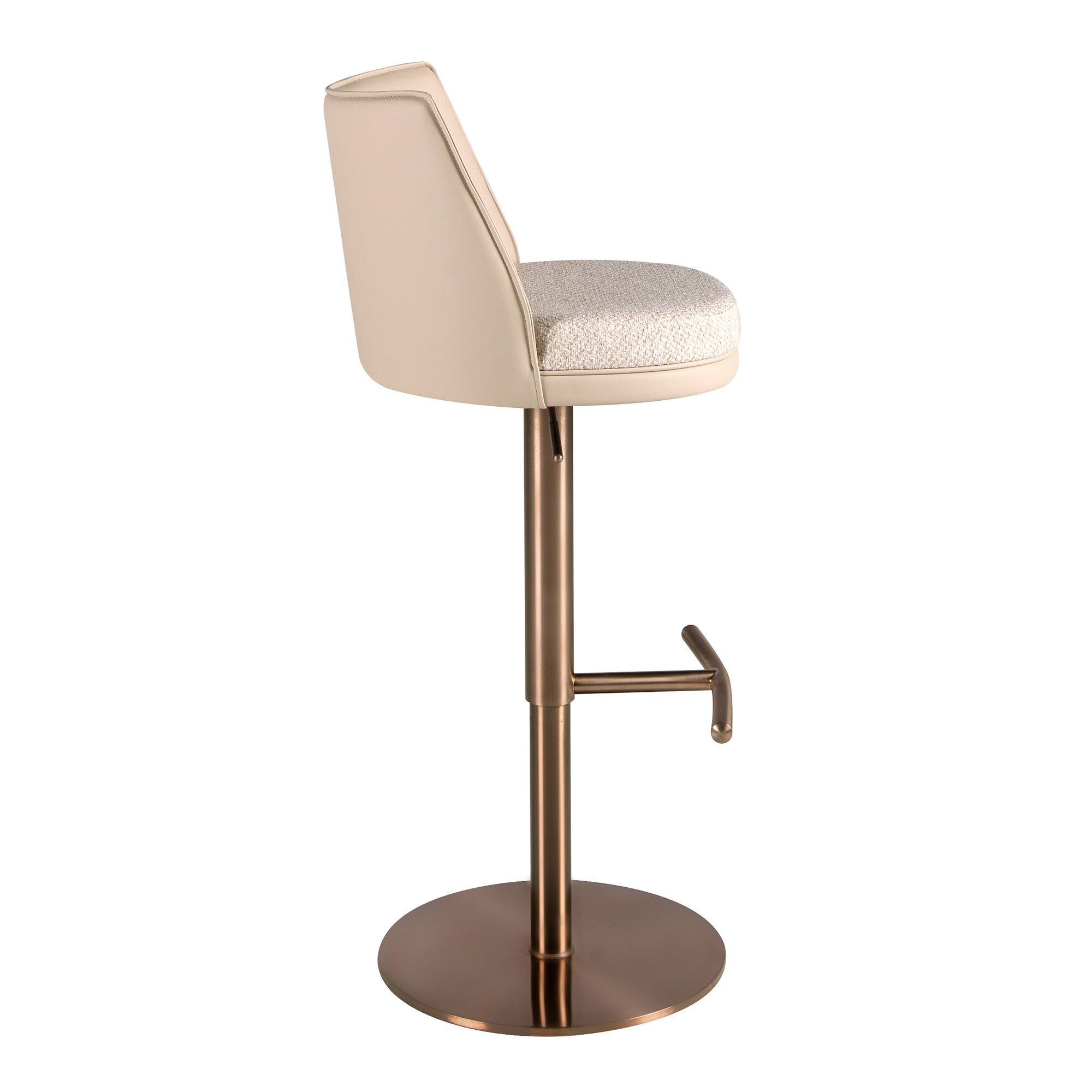 Swivel stool in cream marbled fabric and cream leatherette