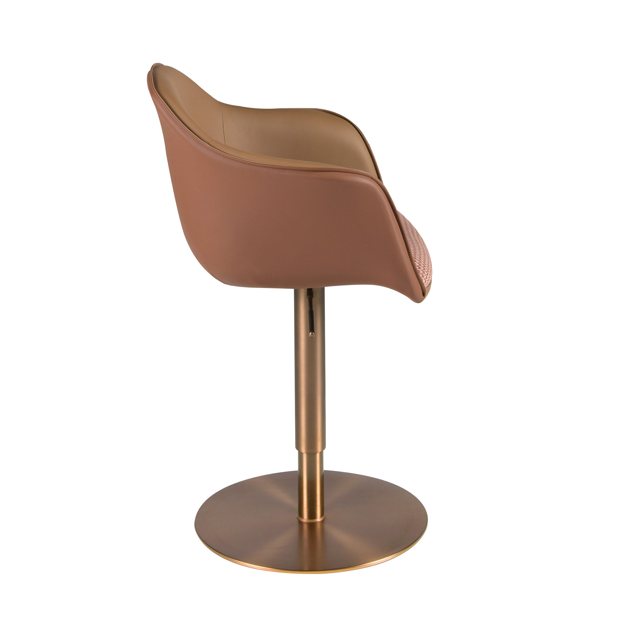 Swivel chair terracotta brown and beige fabric and brown leatherette