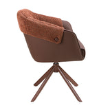 Swivel chair in mottled brown fabric and copper brown leatherette