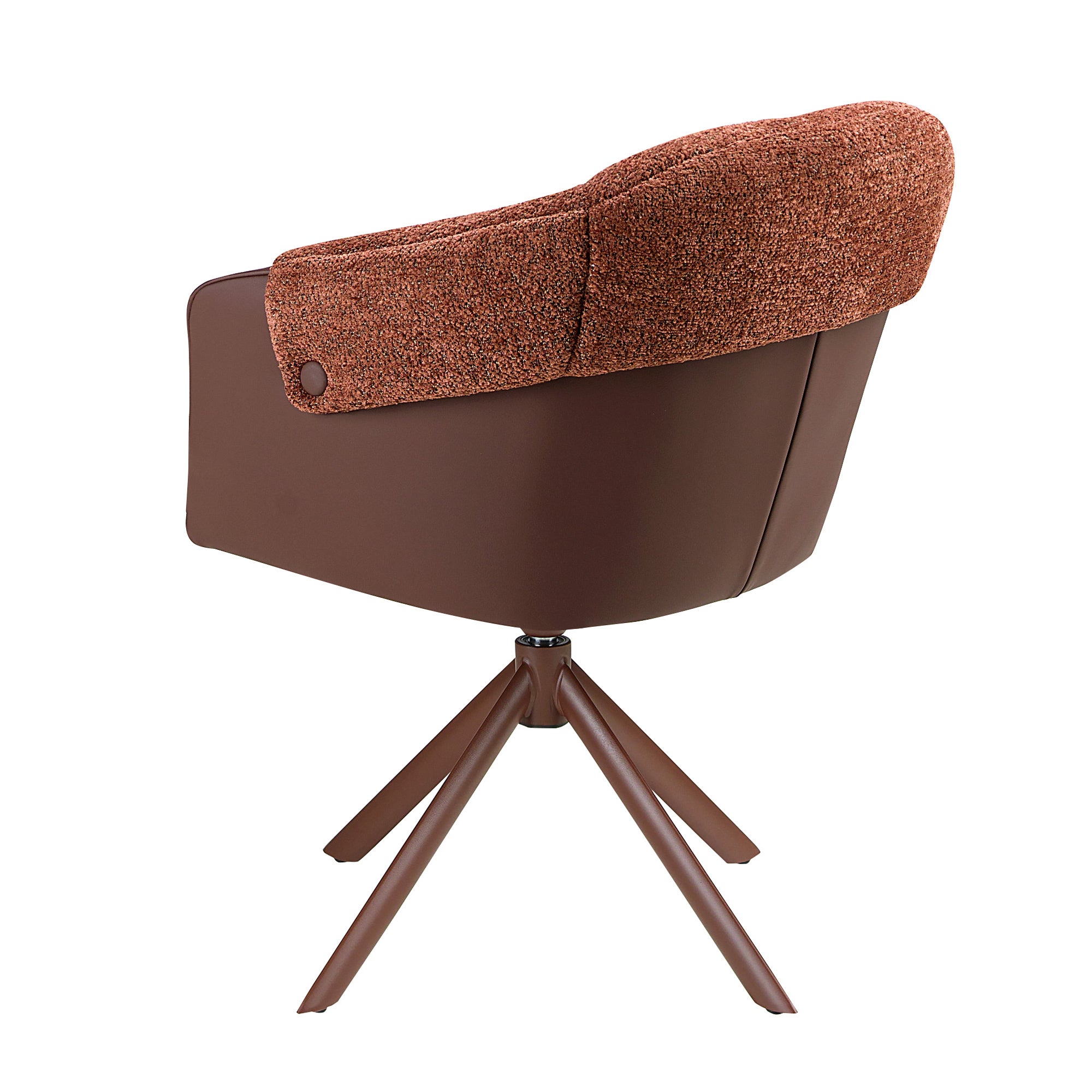 Swivel chair in mottled brown fabric and copper brown leatherette