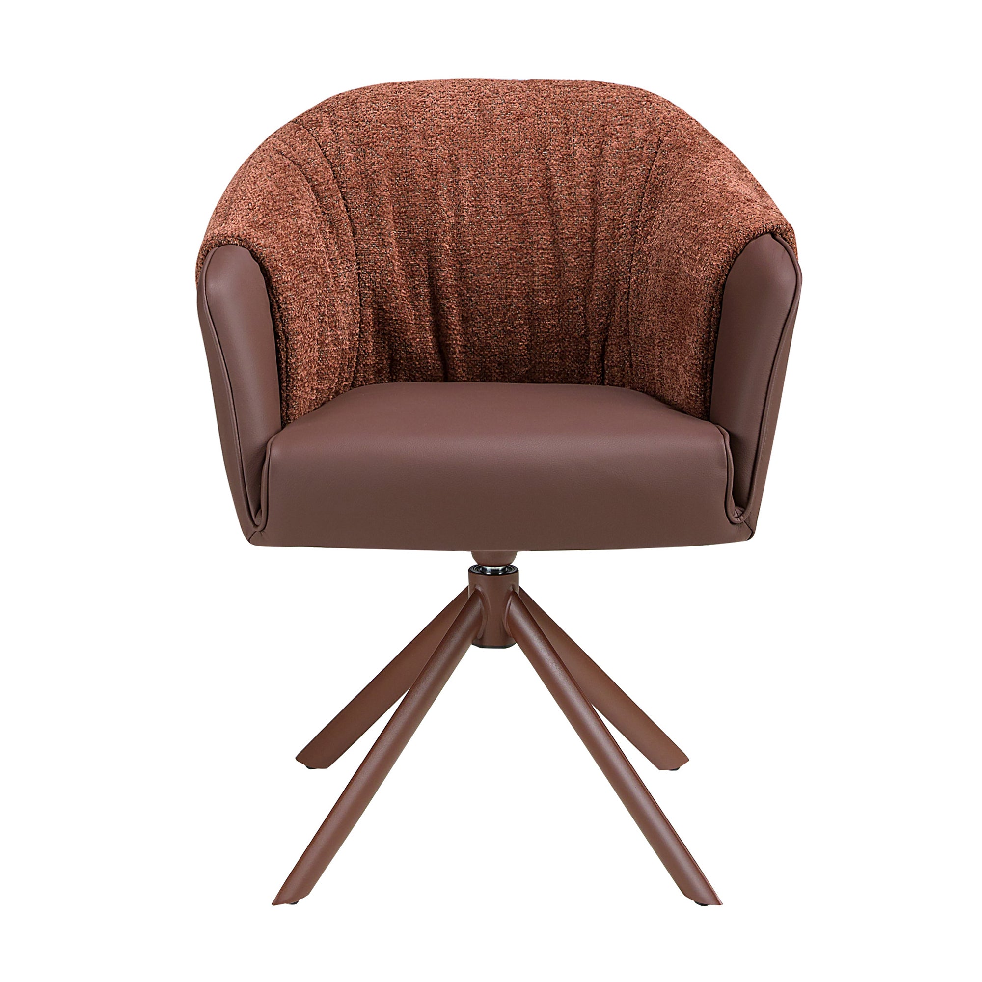 Swivel chair in mottled brown fabric and copper brown leatherette