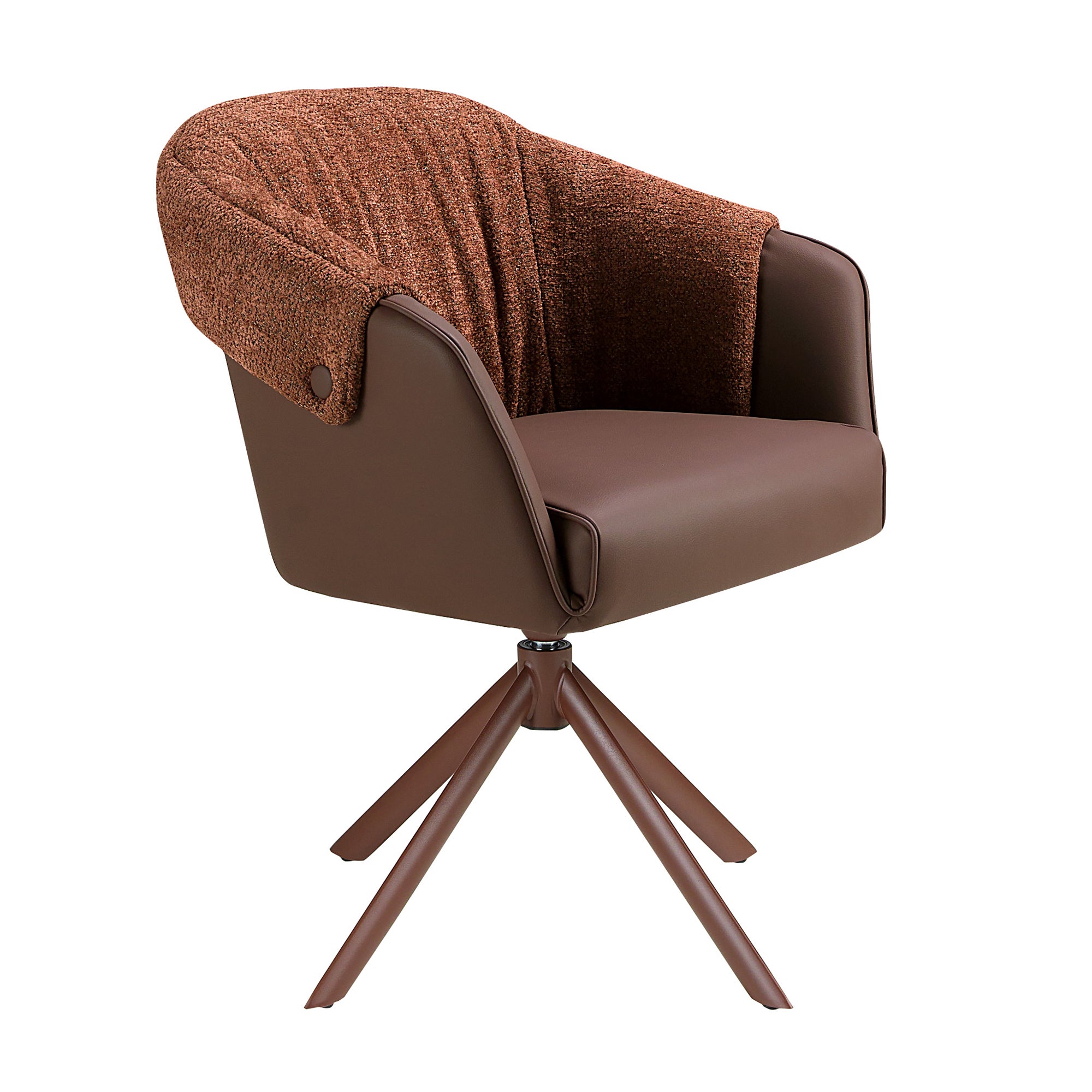 Swivel chair in mottled brown fabric and copper brown leatherette