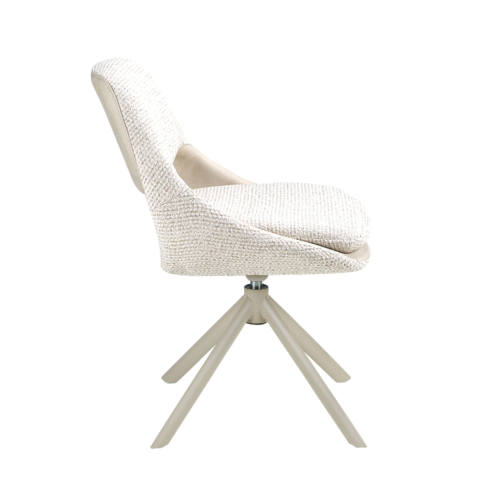 Swivel chair in off-white and cream fabric