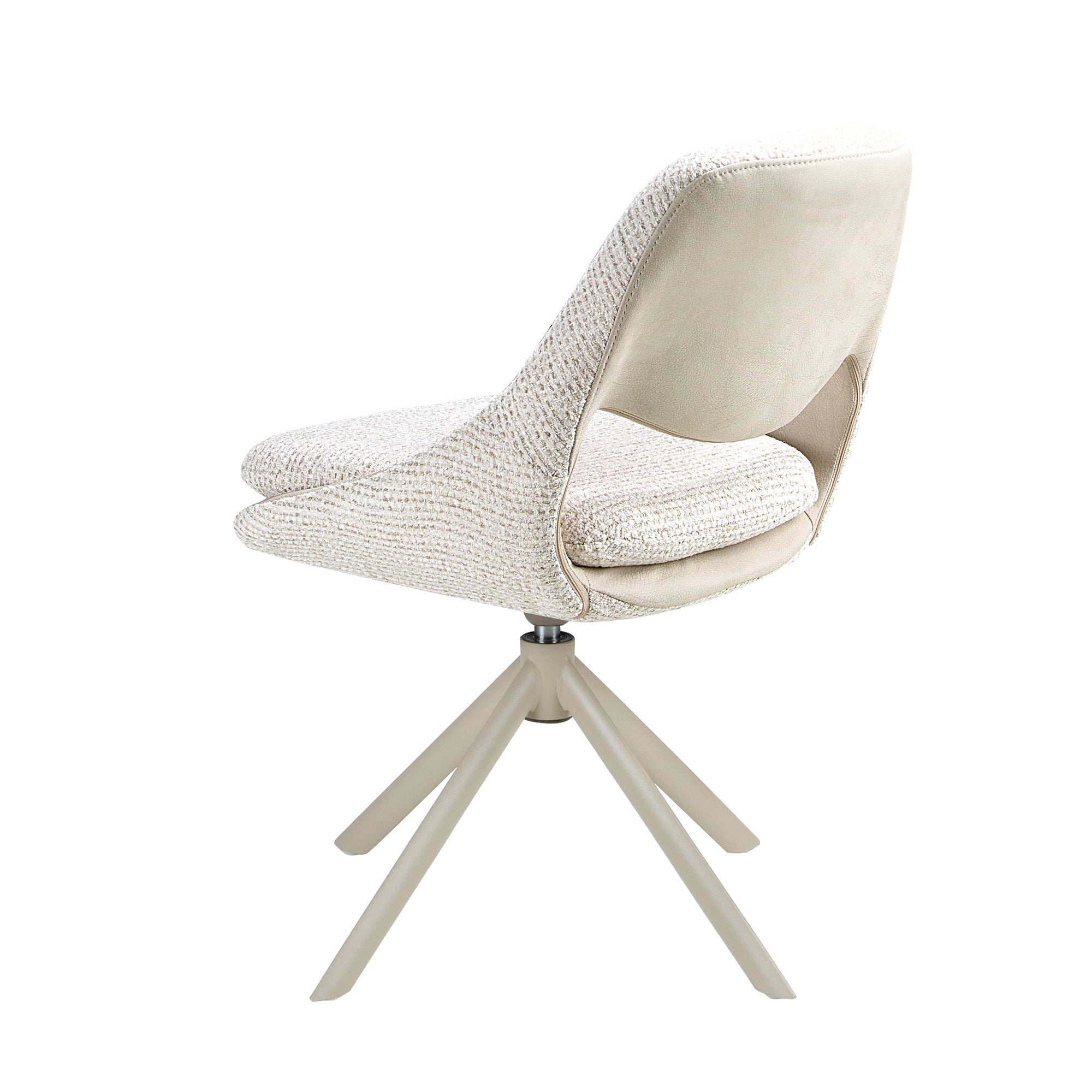 Swivel chair in off-white and cream fabric