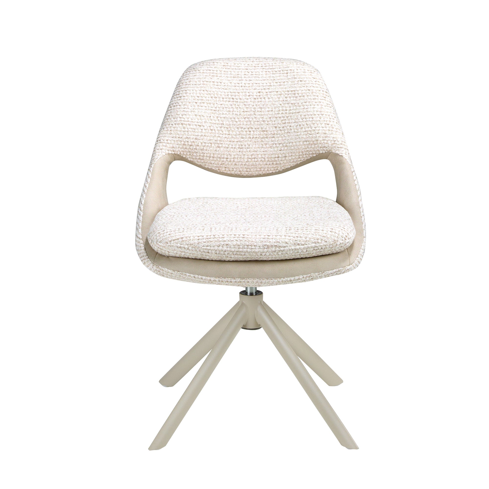 Swivel chair in off-white and cream fabric
