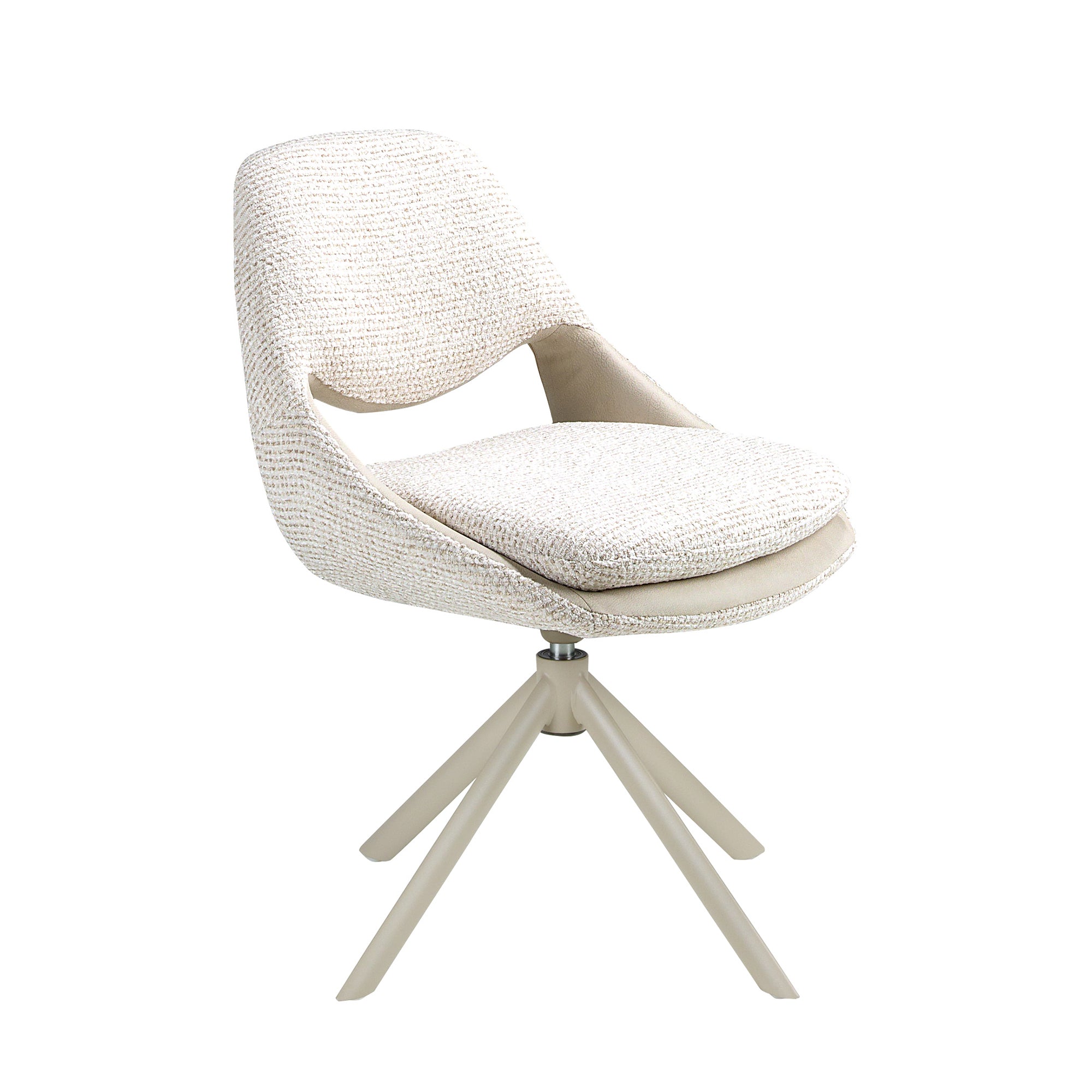 Swivel chair in off-white and cream fabric