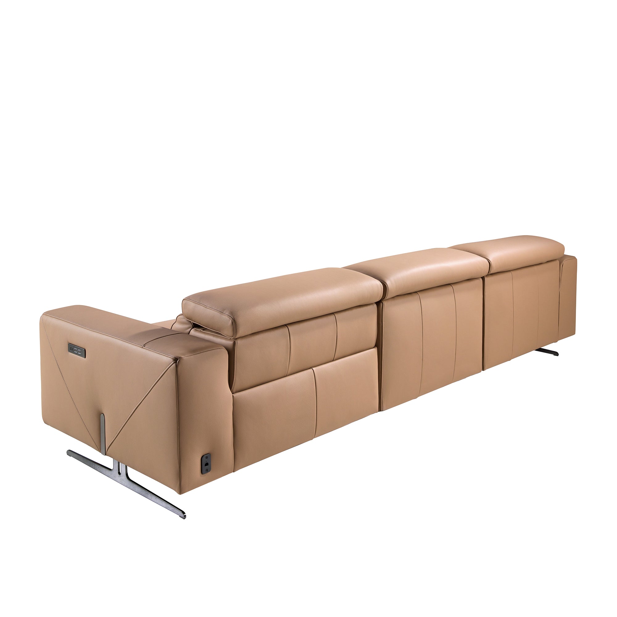 Left-hand brown leather chaise longue recliner sofa