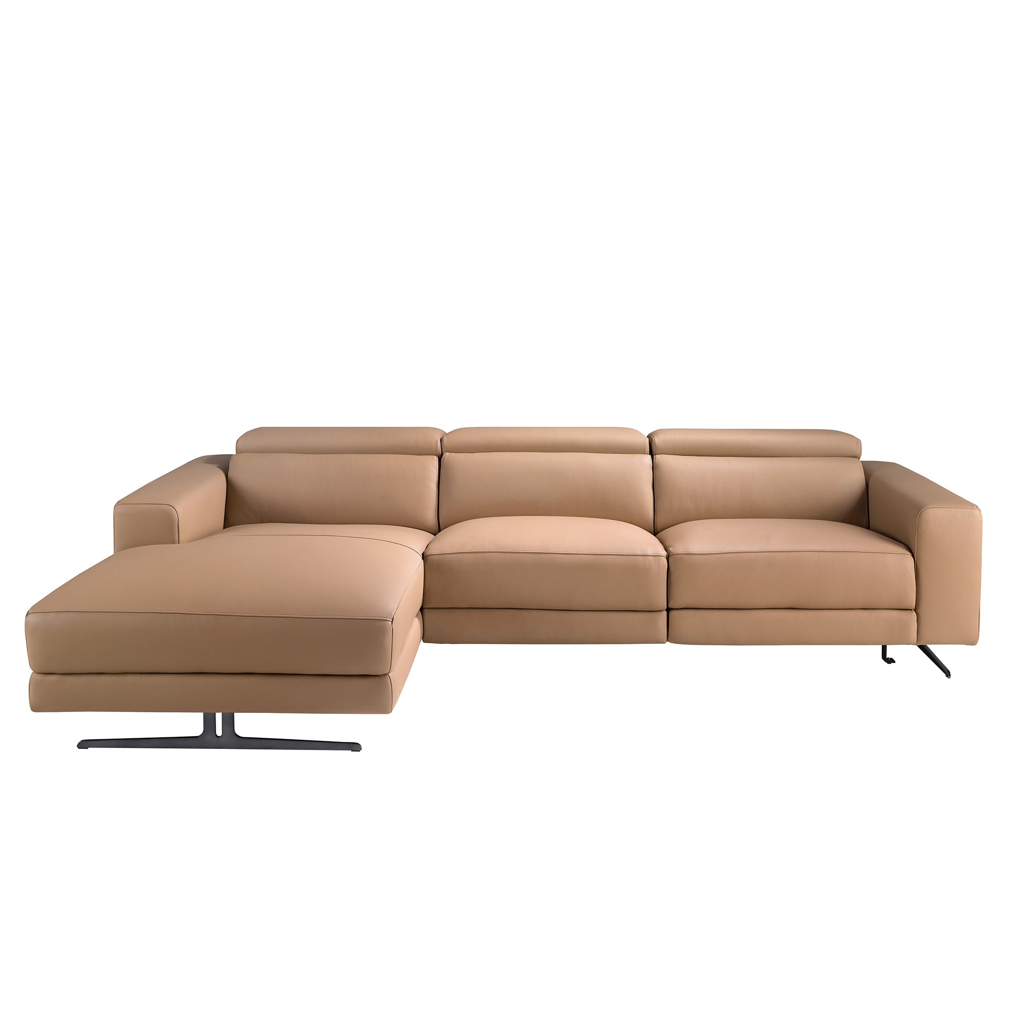 Left-hand brown leather chaise longue recliner sofa