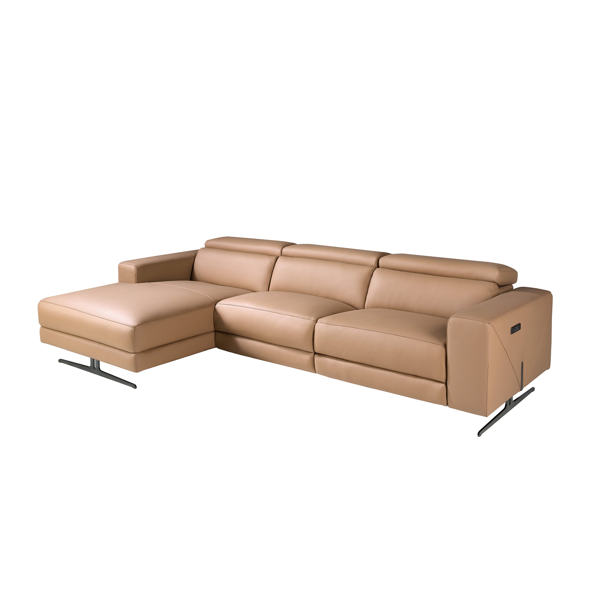 Left-hand brown leather chaise longue recliner sofa