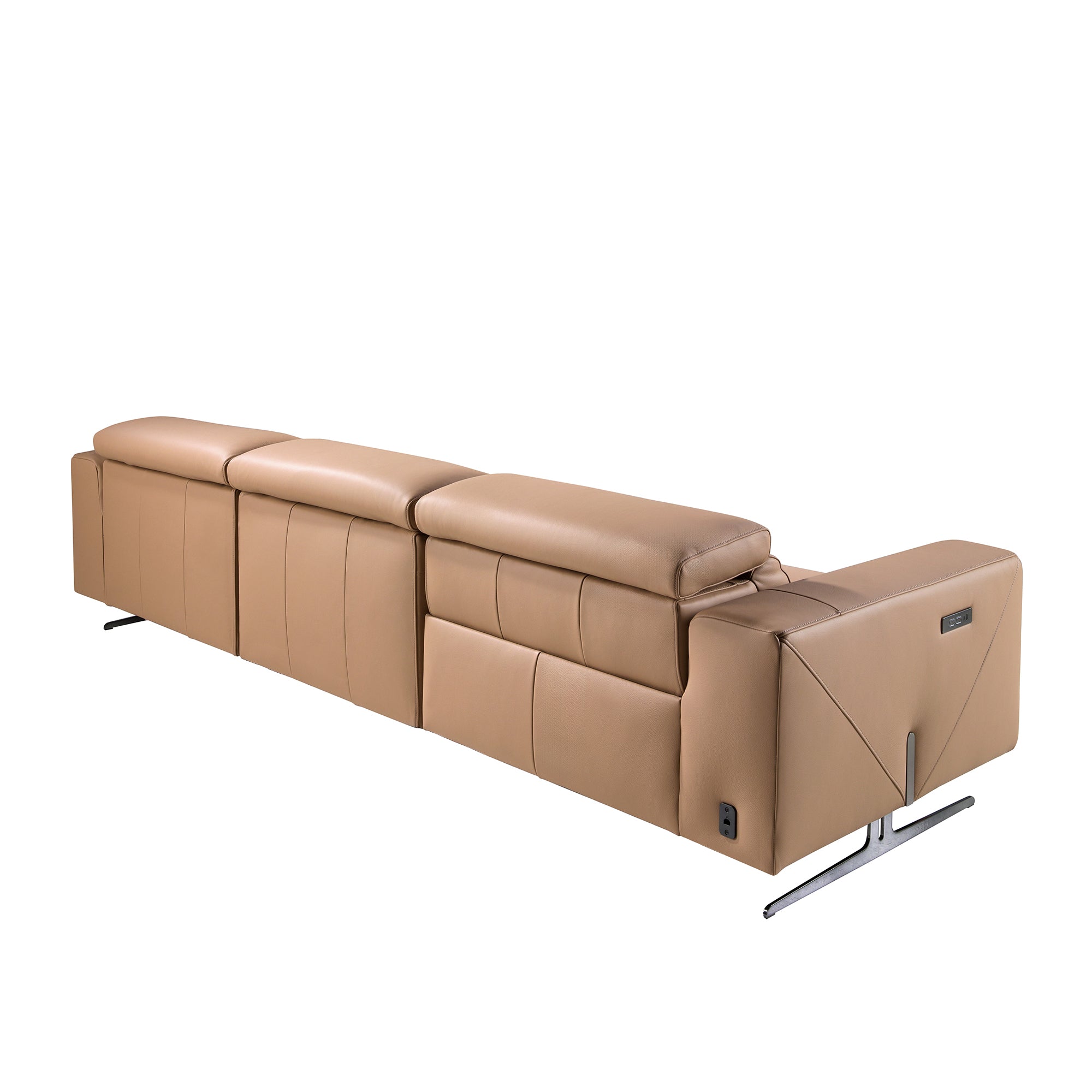 Right-hand brown leather chaise longue recliner sofa