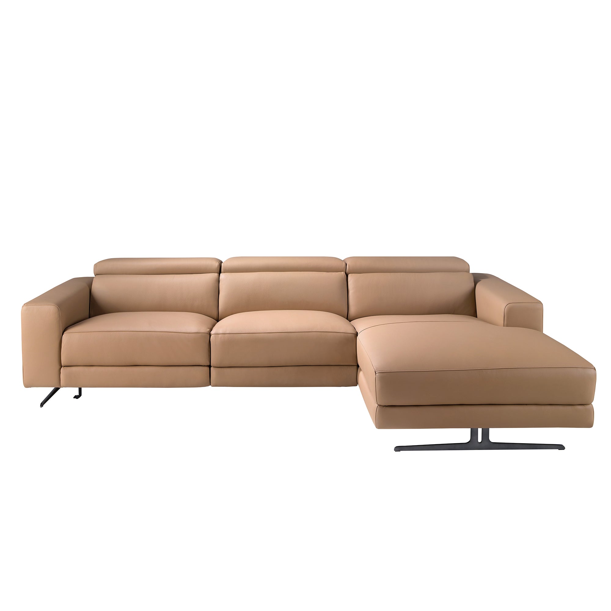 Right-hand brown leather chaise longue recliner sofa