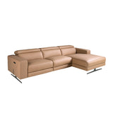 Right-hand brown leather chaise longue recliner sofa