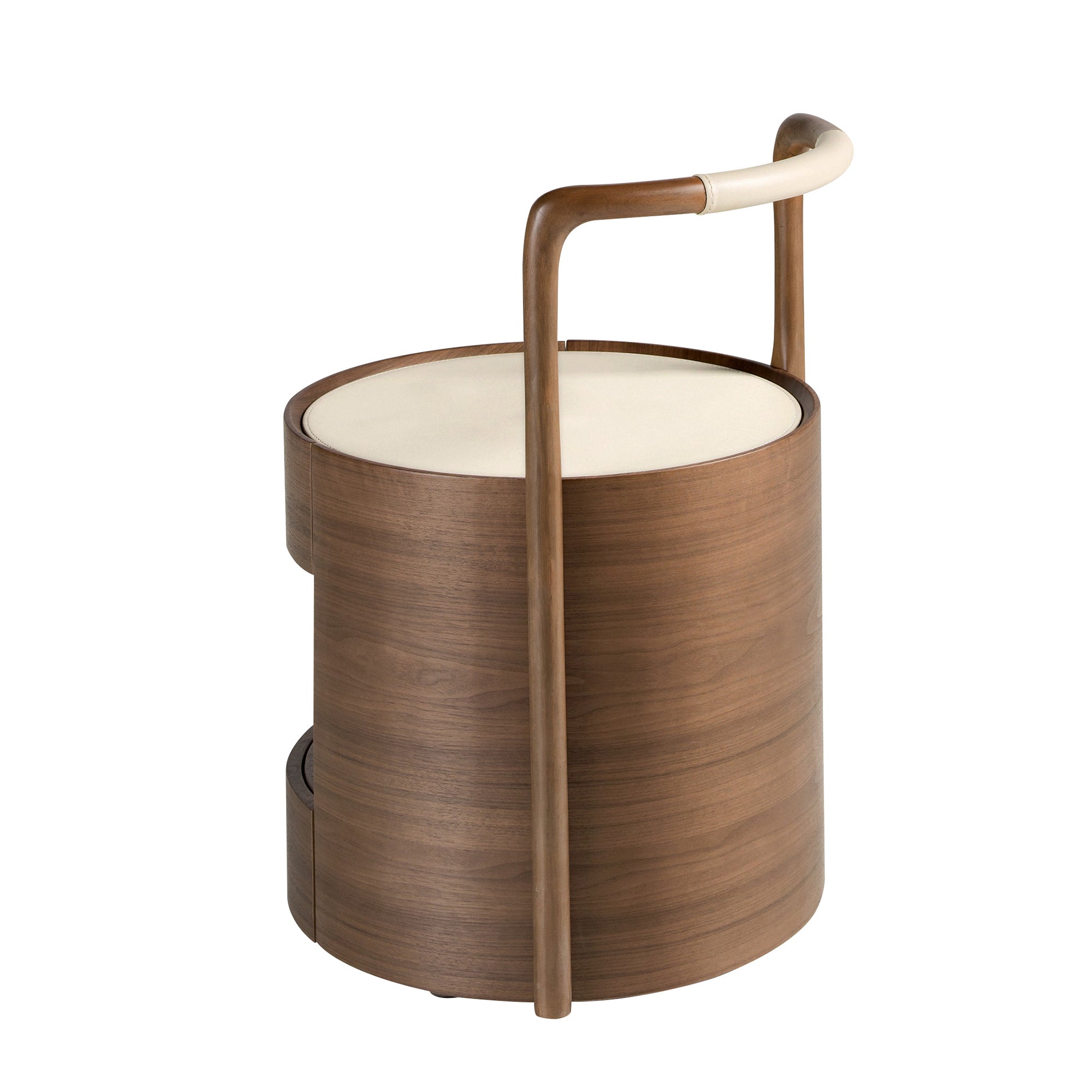 Walnut bedside table with cream-coloured leather top