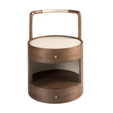 Walnut bedside table with cream-coloured leather top