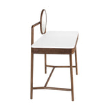 Walnut dressing desk with white wooden top and mirror
