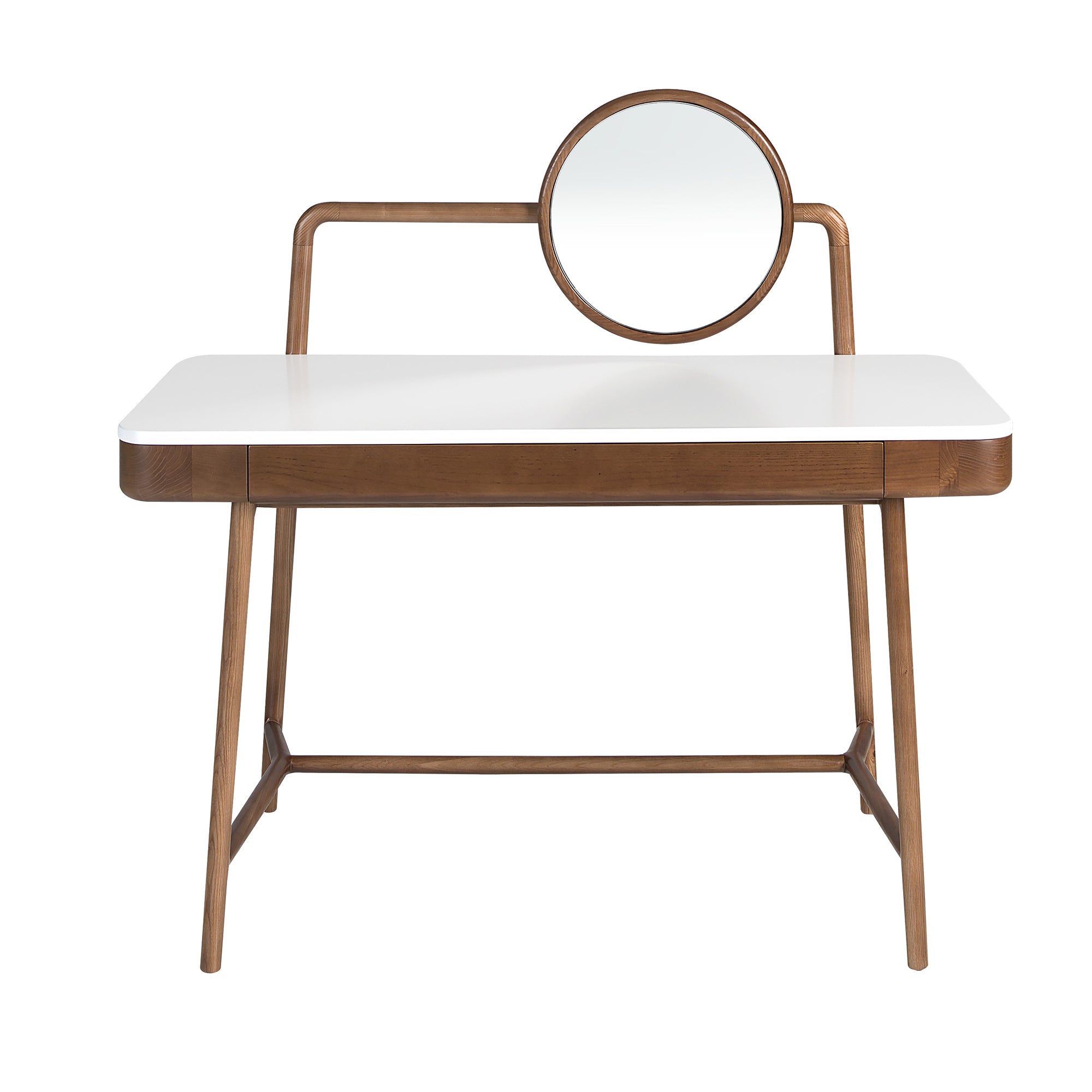 Walnut dressing desk with white wooden top and mirror