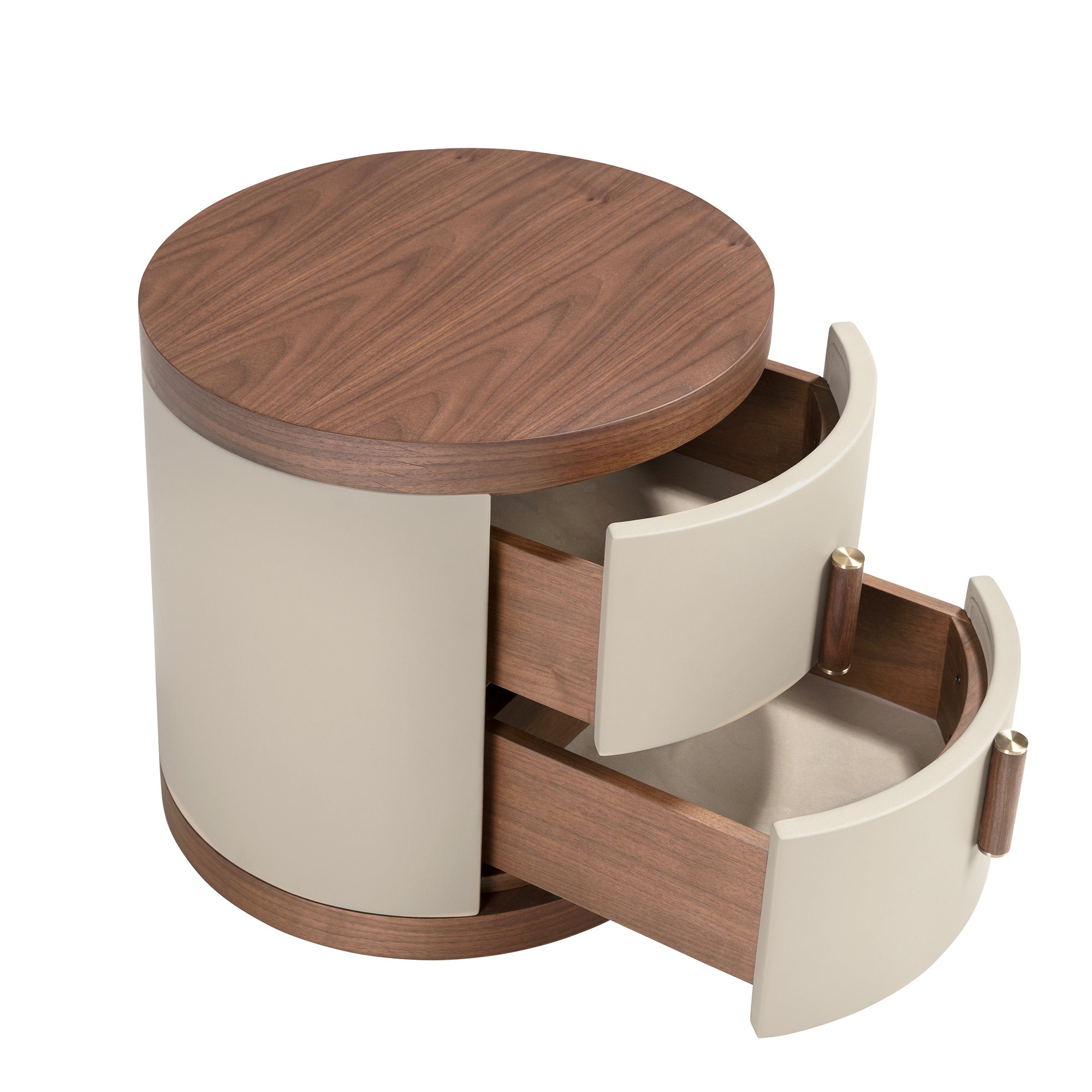 Nightstand in leatherette and walnut