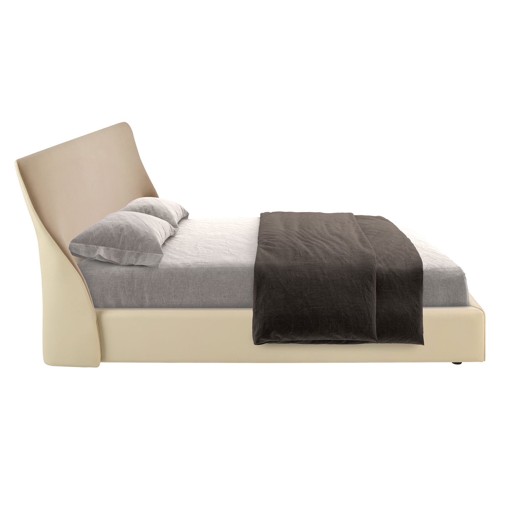 Brown velvet and cream leatherette bed