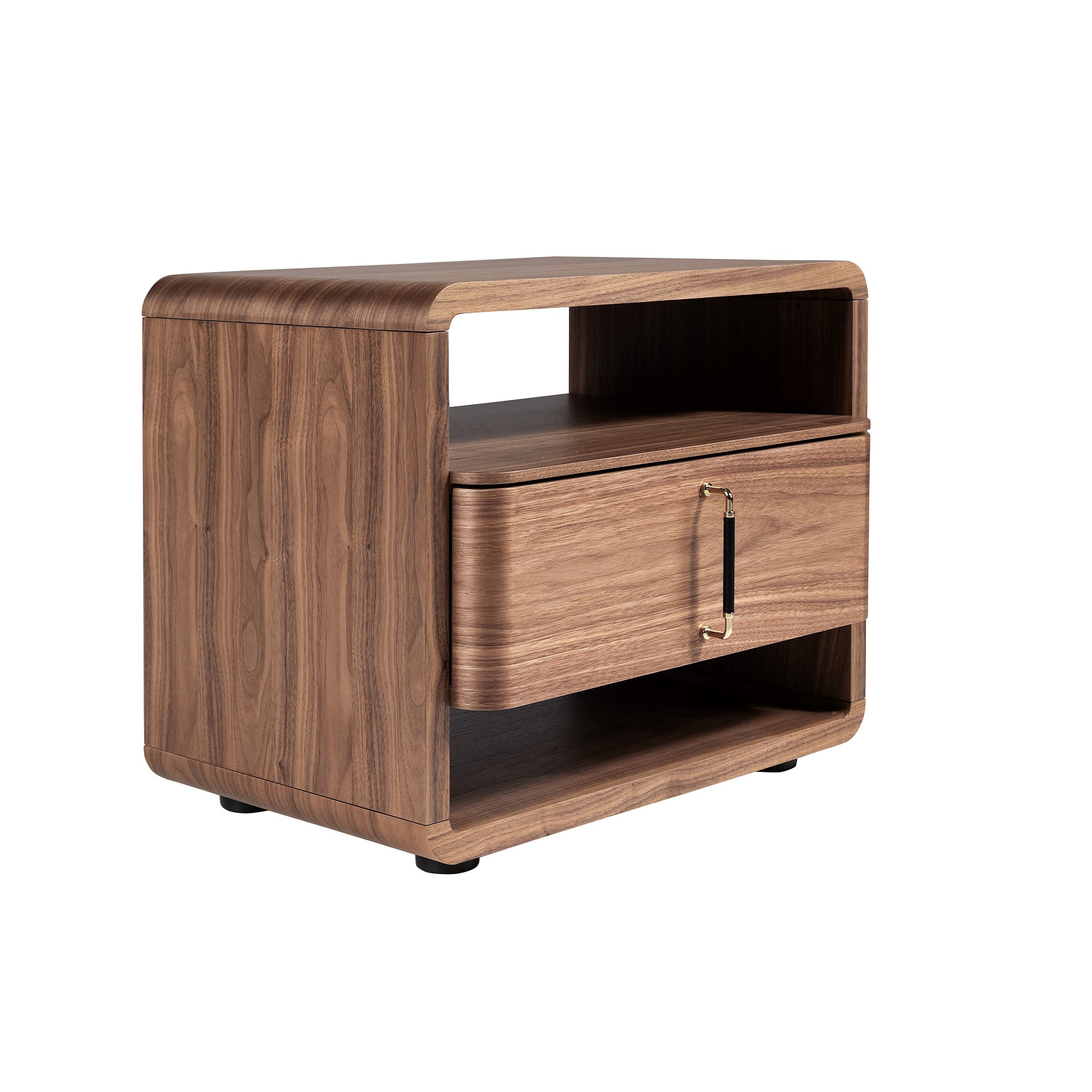 Walnut and black PVC bedside table