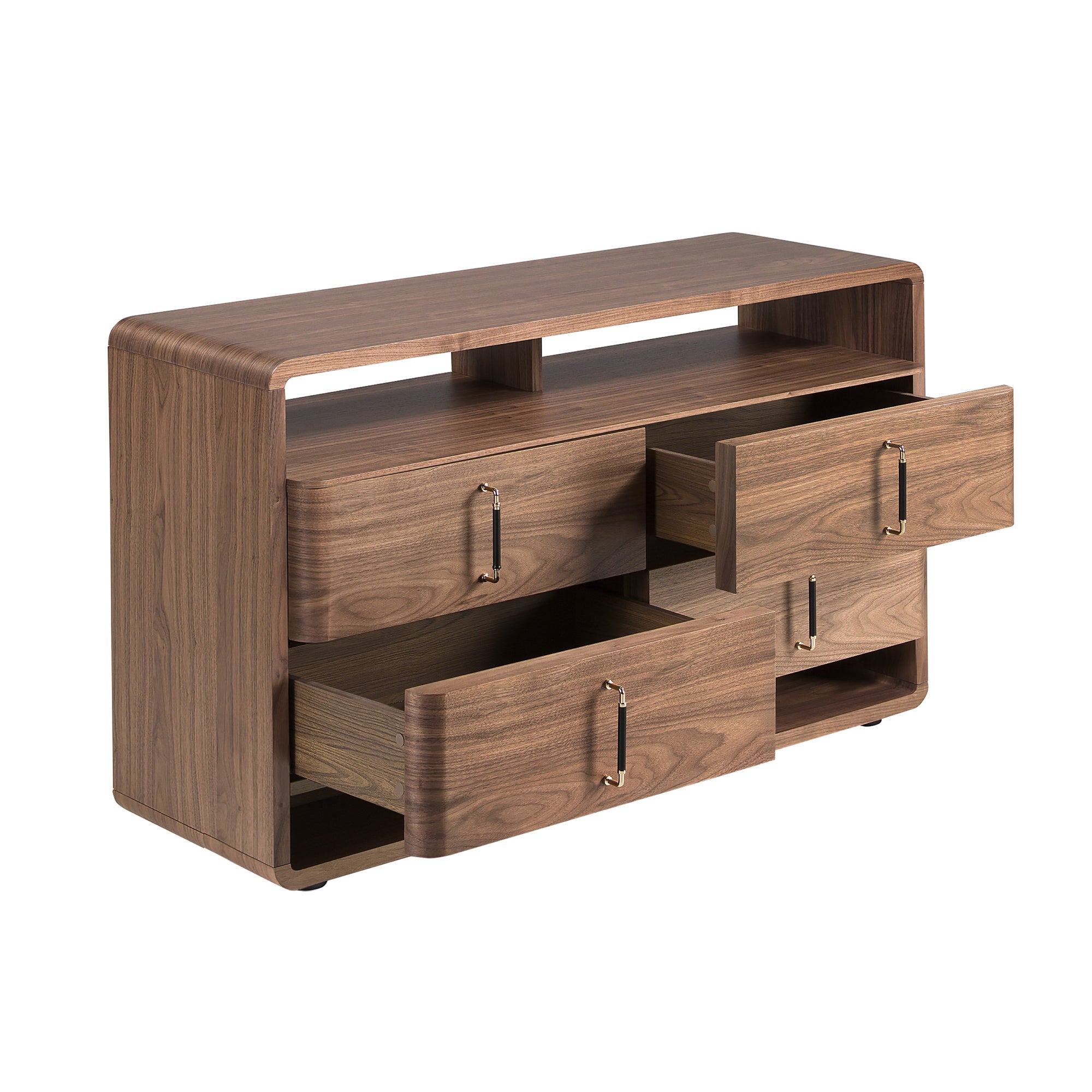 Walnut and black PVC chest of drawers