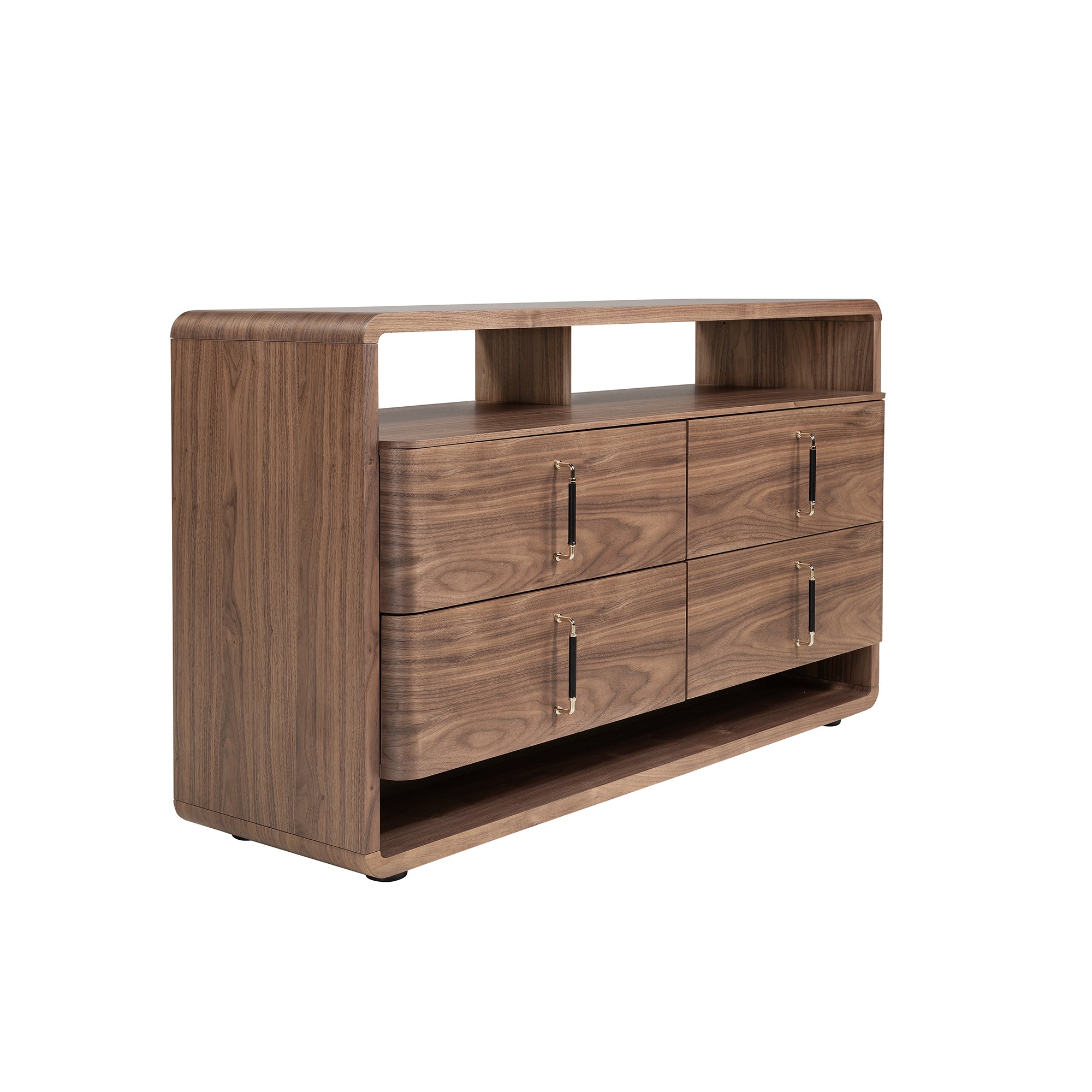 Walnut and black PVC chest of drawers