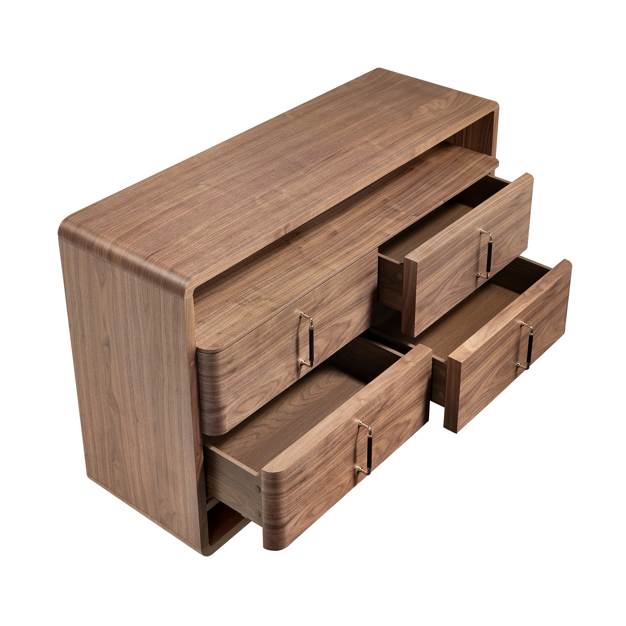 Walnut and black PVC chest of drawers