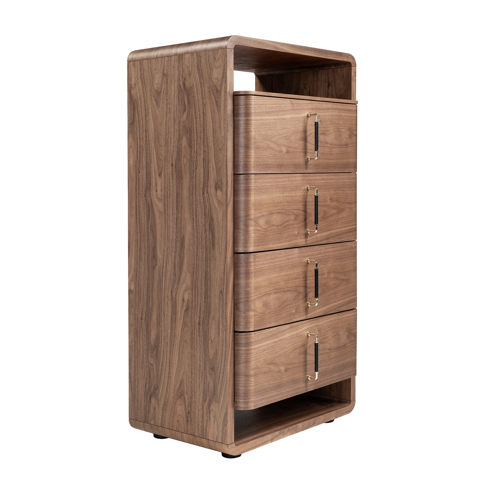 Walnut and black PVC chest of drawers