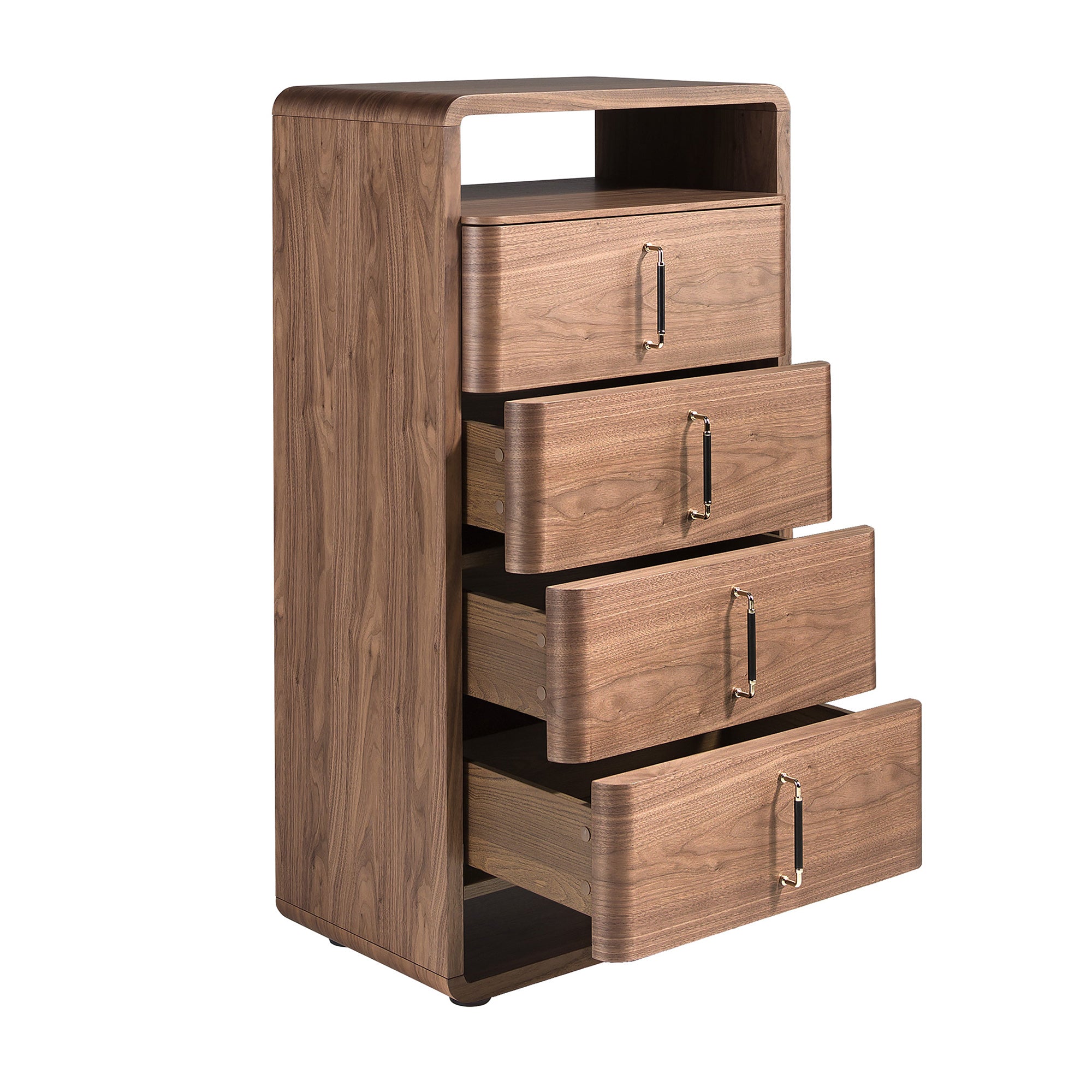 Walnut and black PVC chest of drawers