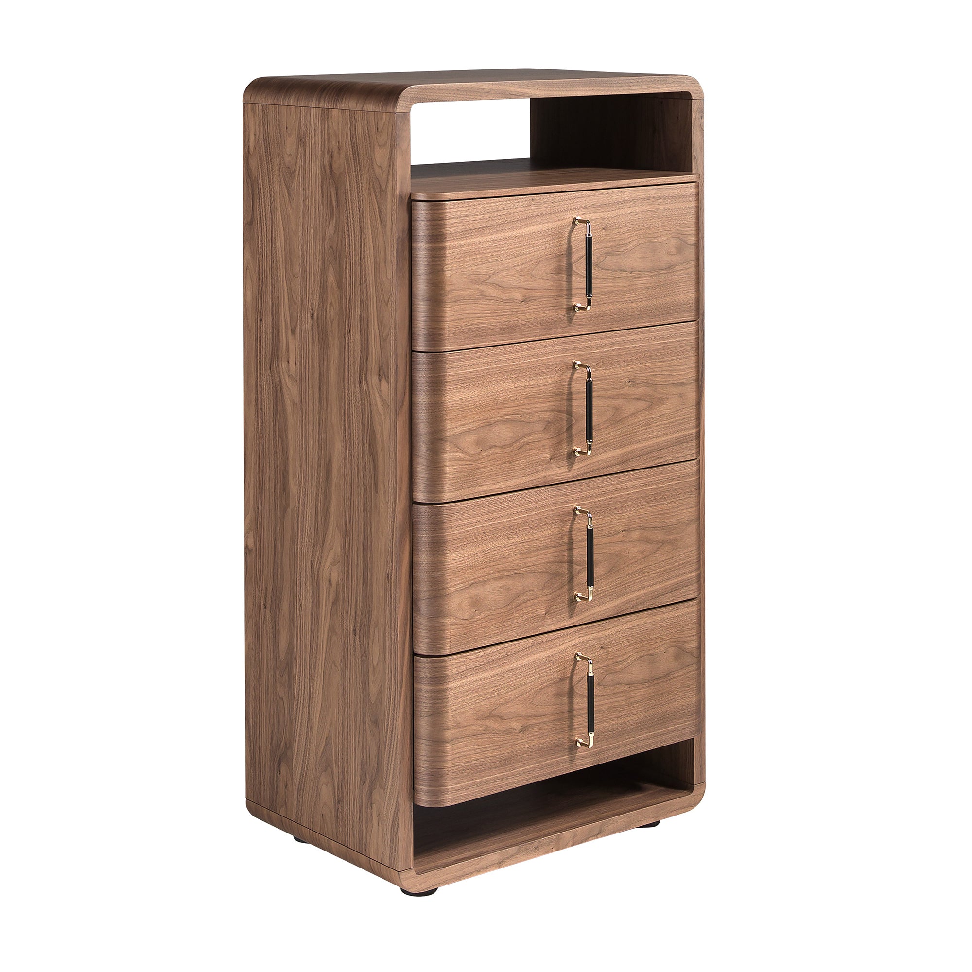 Walnut and black PVC chest of drawers