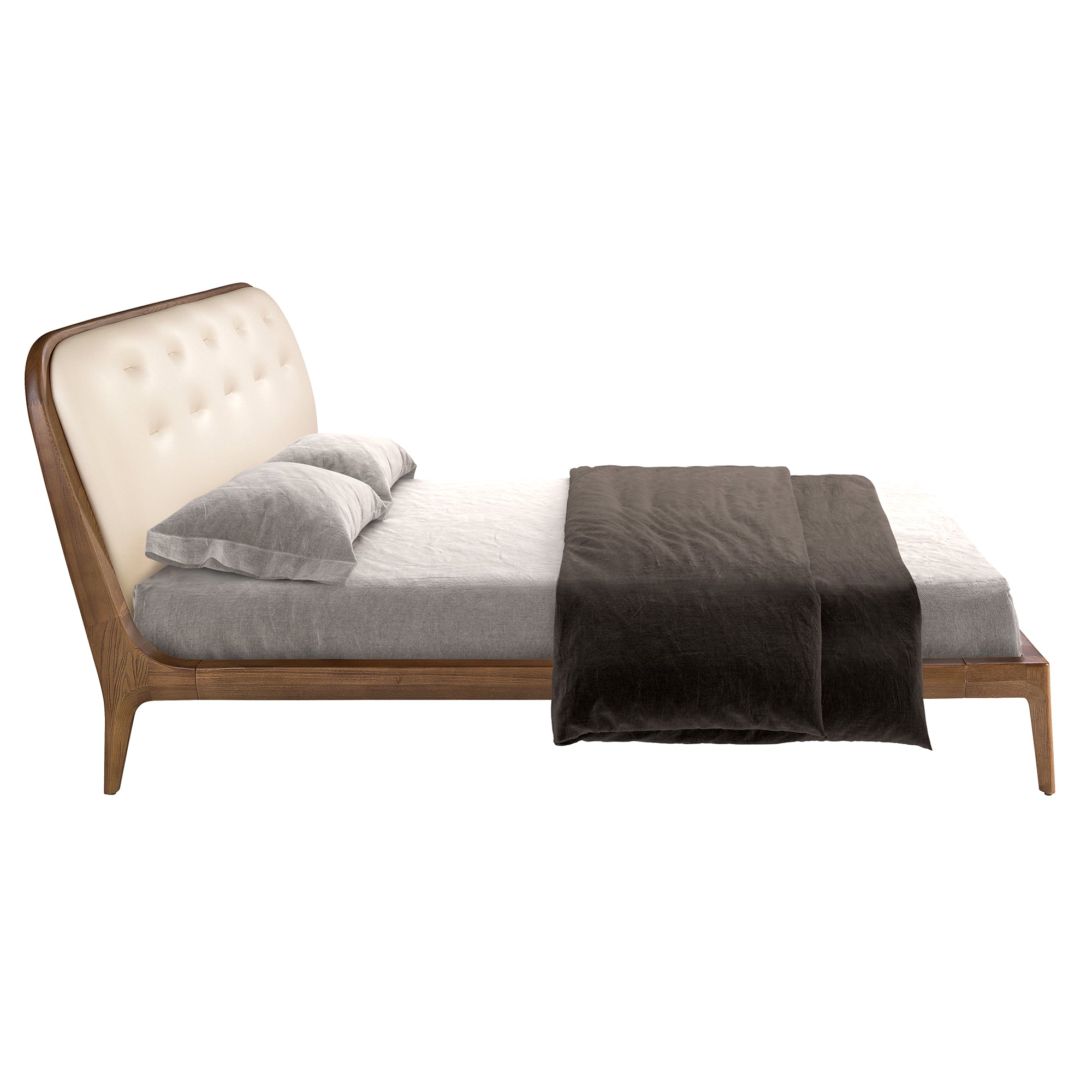Bed in sand-coloured leatherette