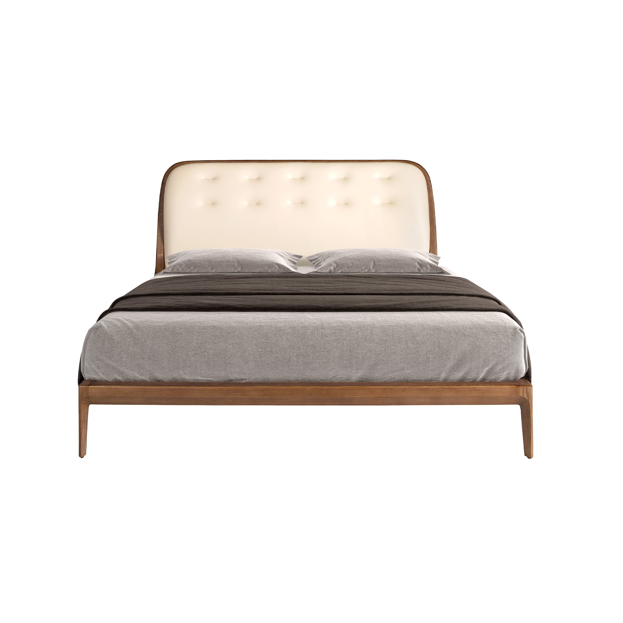 Bed in sand-coloured leatherette