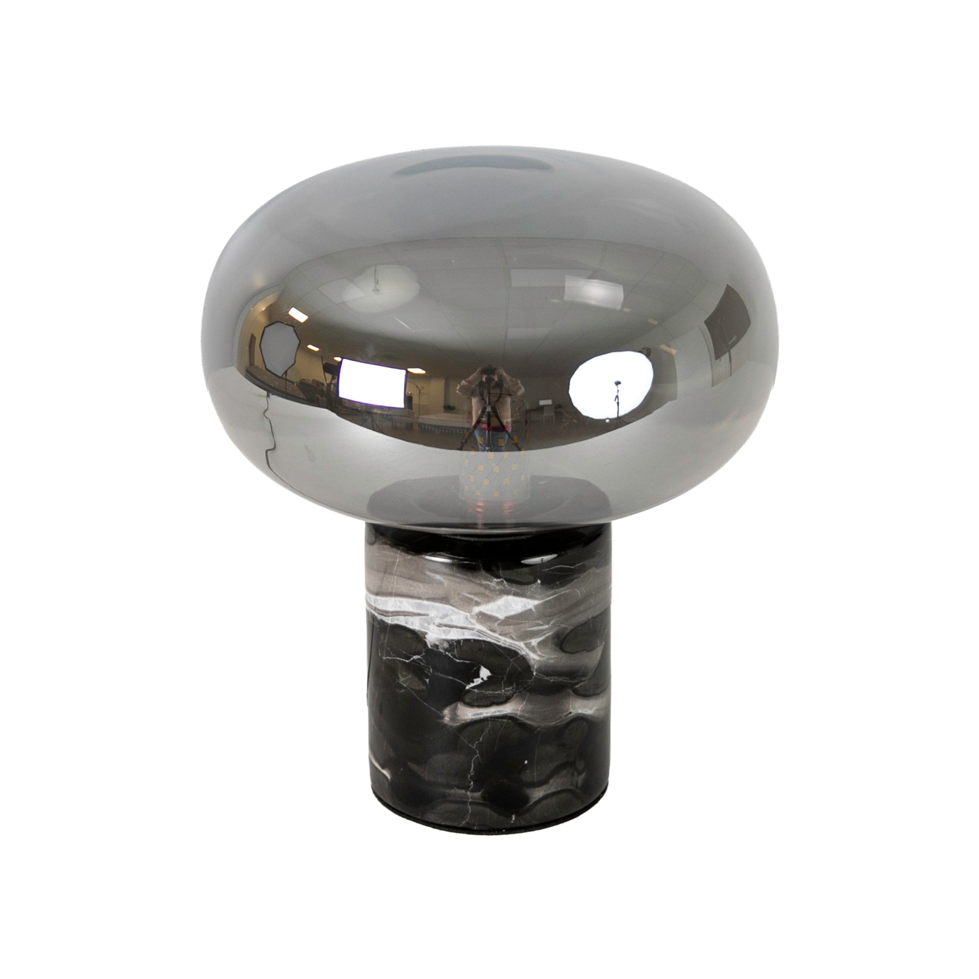 Table lamp in grey smoked mirror-effect glass and porcelain marble