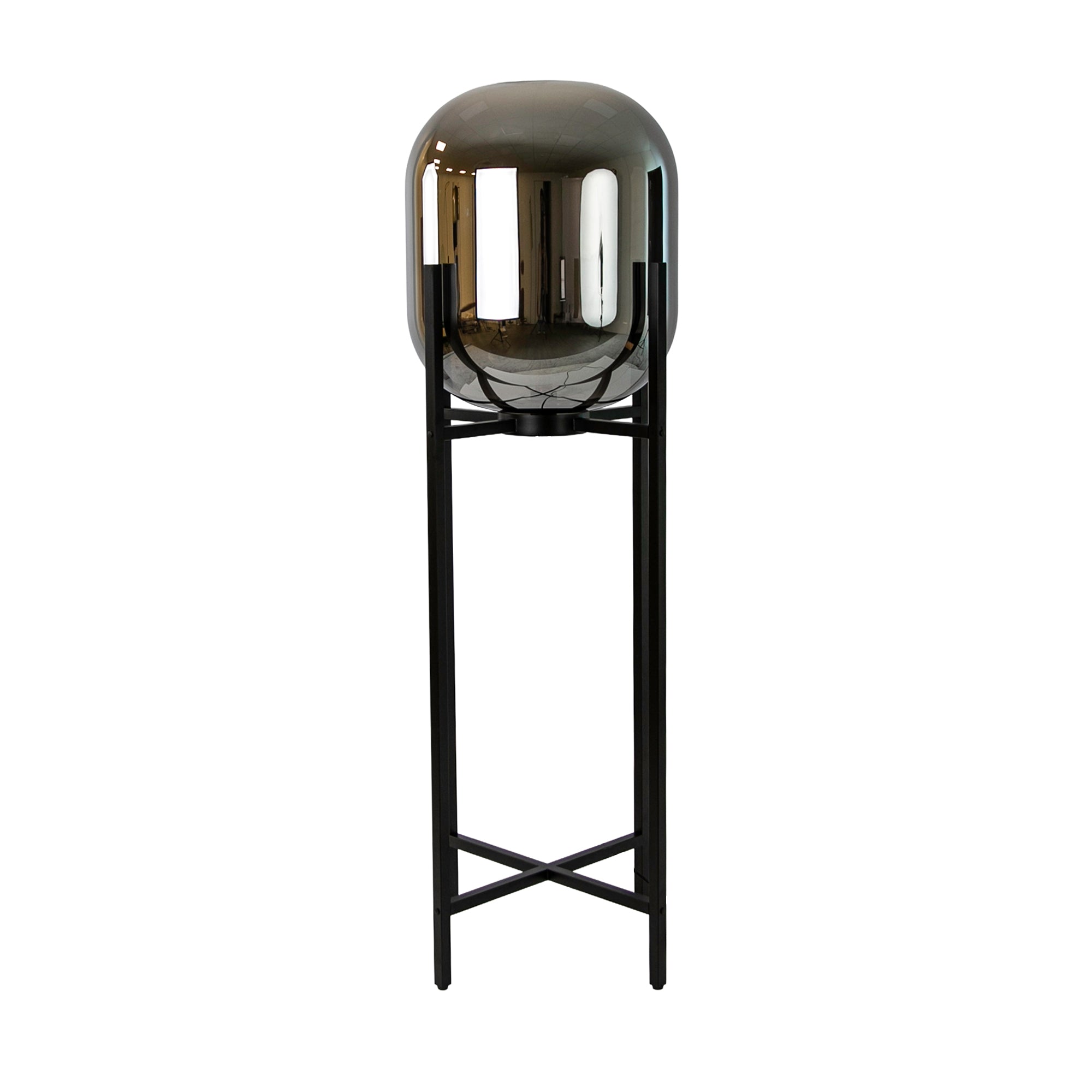 Floor lamp in grey smoked mirror-effect glass and black steel