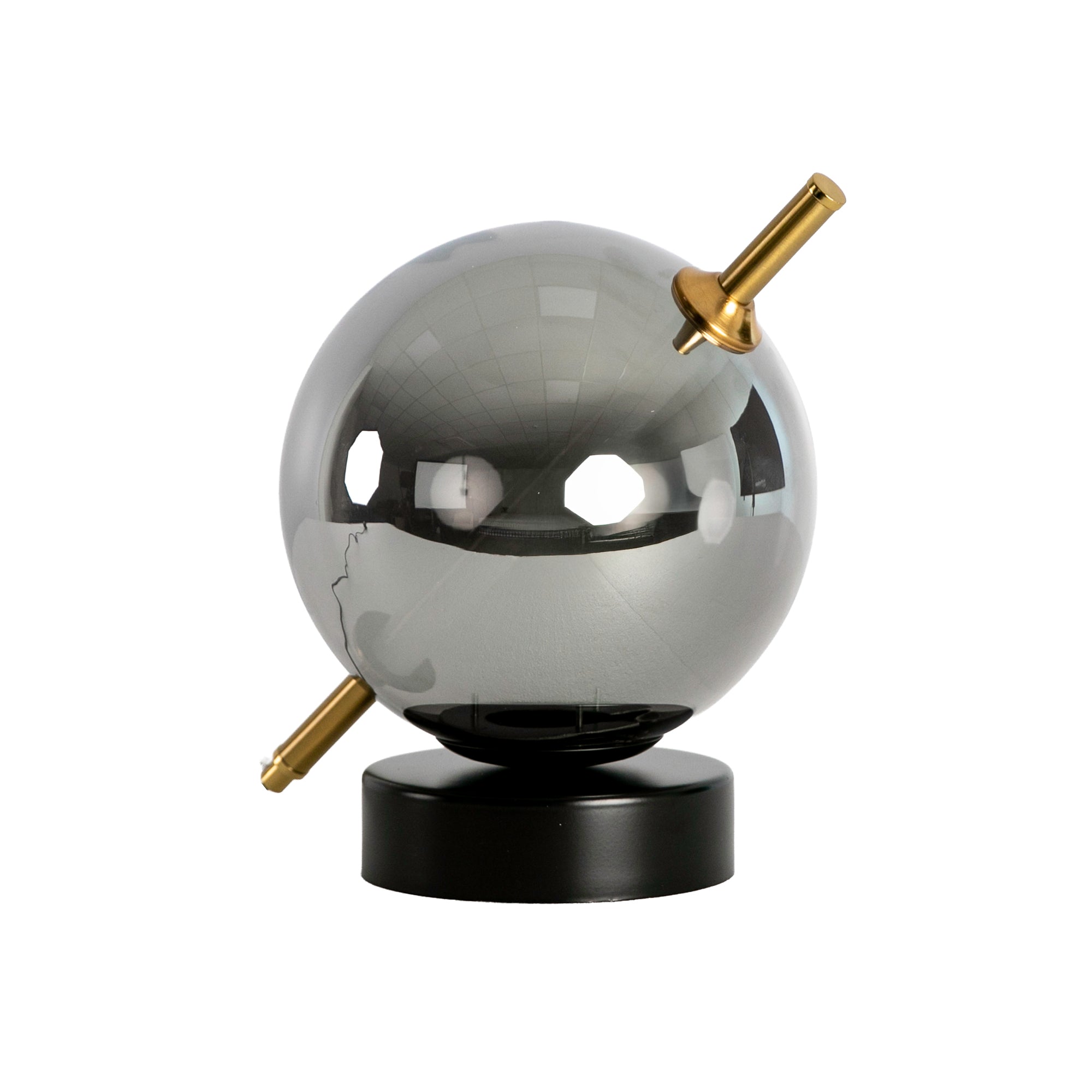 Grey smoked mirror-effect glass and black steel table lamp