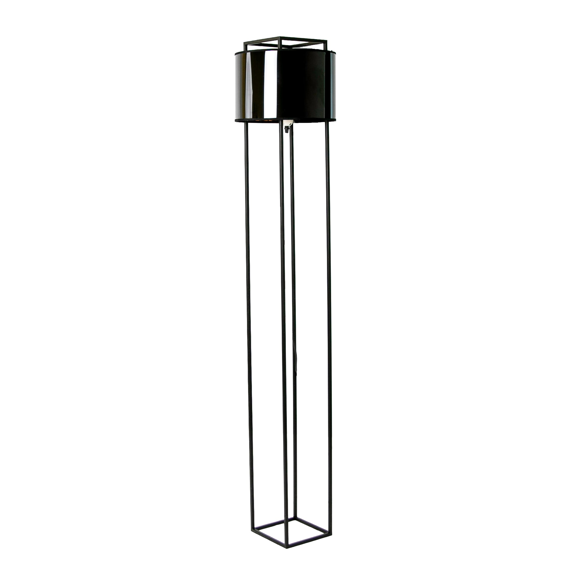 Floor lamp in black and glossy gold PVC and black steel