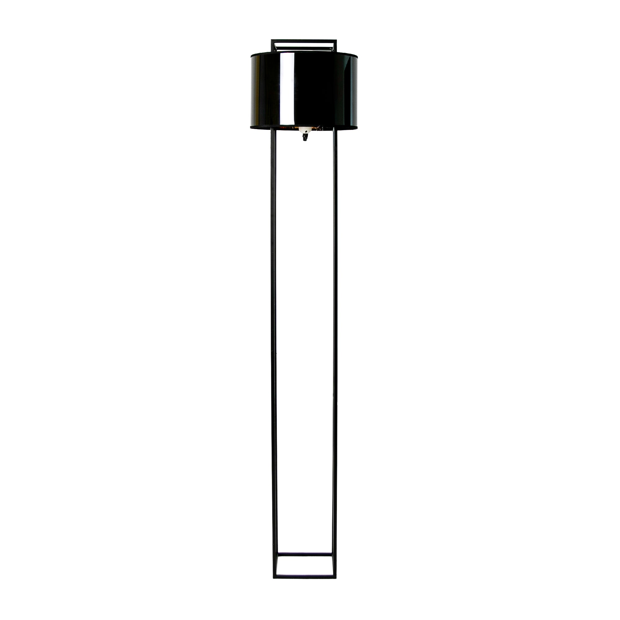 Floor lamp in black and glossy gold PVC and black steel