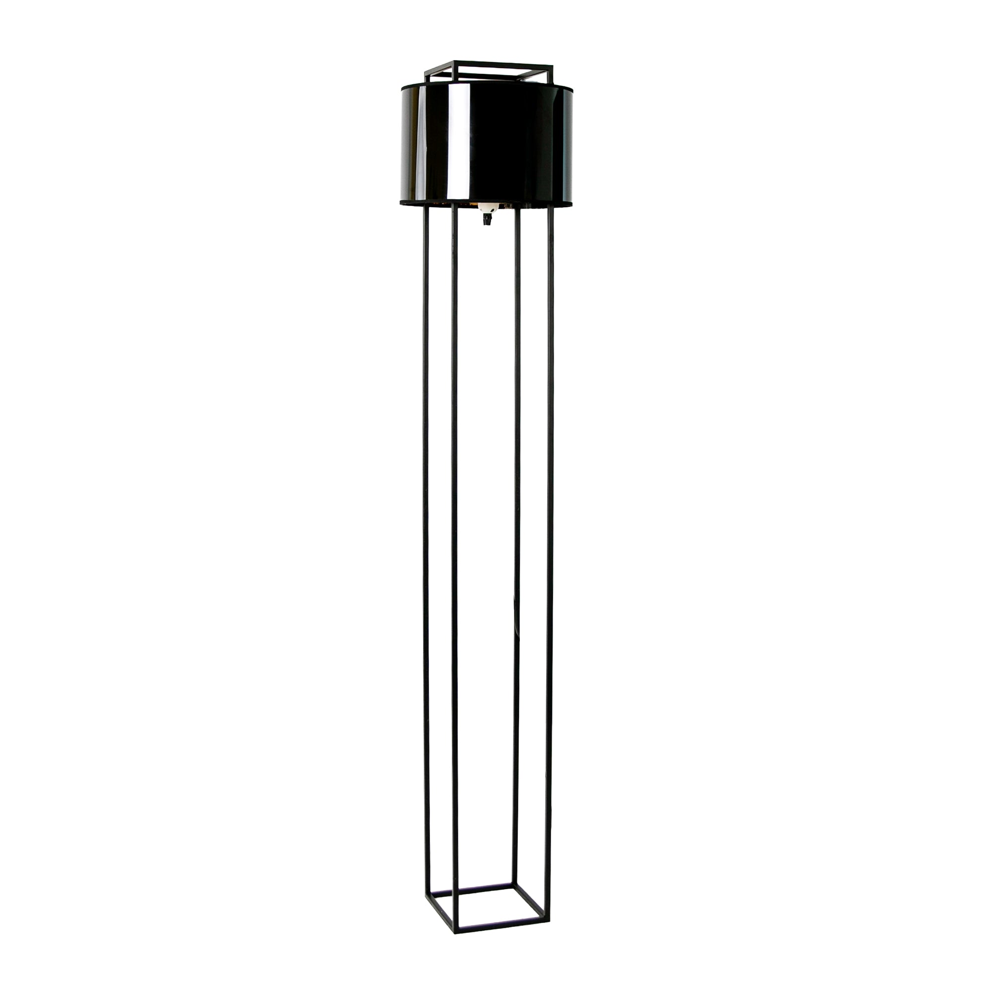 Floor lamp in black and glossy gold PVC and black steel